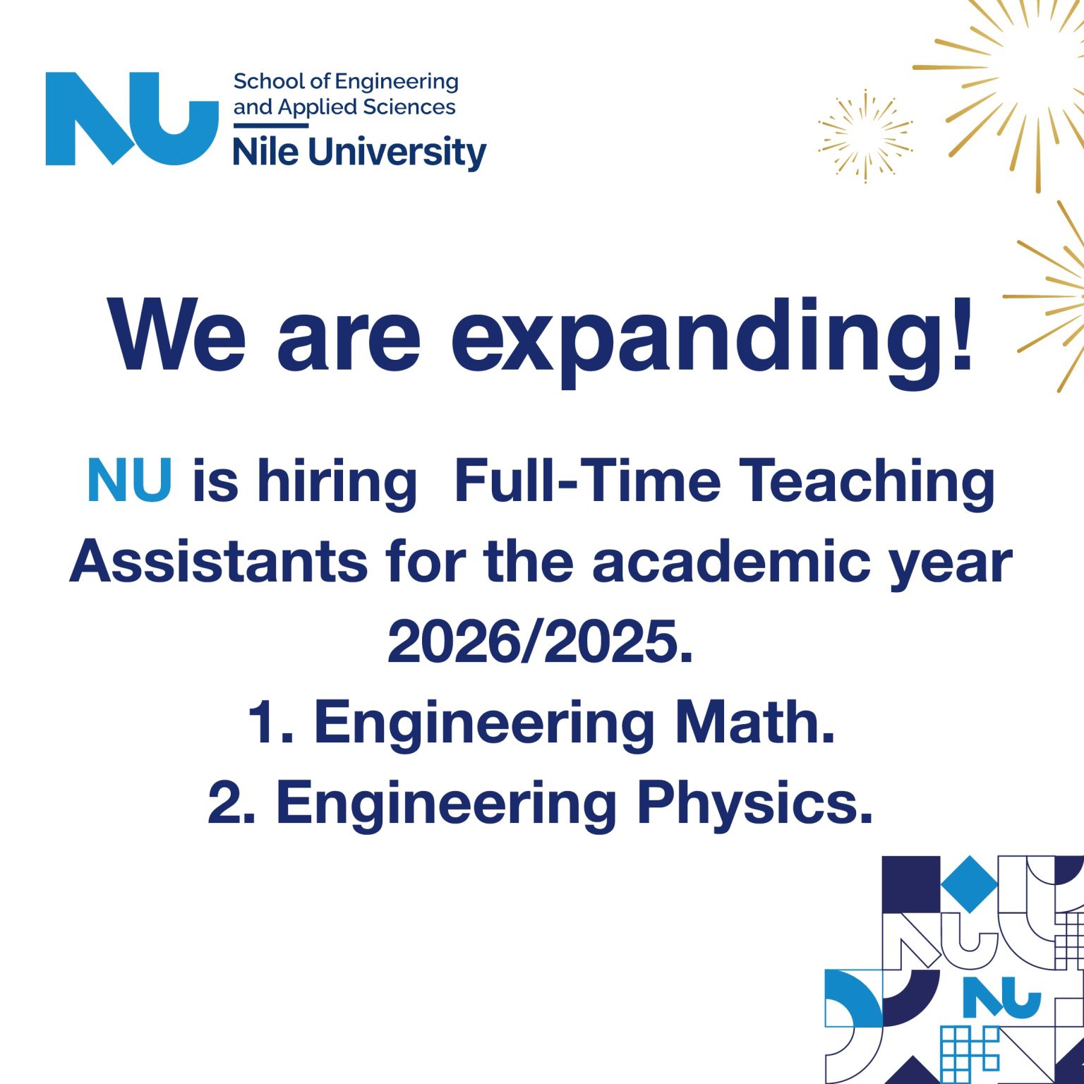 Nile University Hiring Full-Time Teaching Assistants